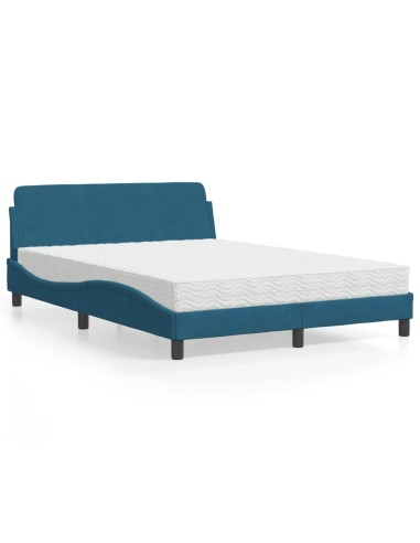 Bett mit Matratze Blau 140x190 cm Samt