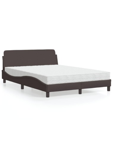 Bett mit Matratze Dunkelbraun 140x200 cm Stoff