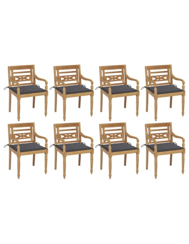 Batavia-Stühle mit Kissen 8 Stk. Massivholz Teak