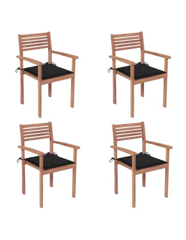 Gartenstühle 4 Stk. mit Schwarzen Kissen Massivholz Teak