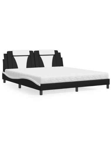 Bett mit Matratze Schwarz und Weiß 180x200 cm Kunstleder