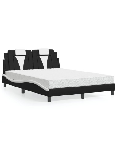 Bett mit Matratze Schwarz und Weiß 140x200 cm Kunstleder