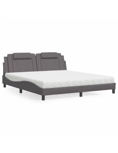 Bett mit Matratze Grau 180x200 cm Kunstleder