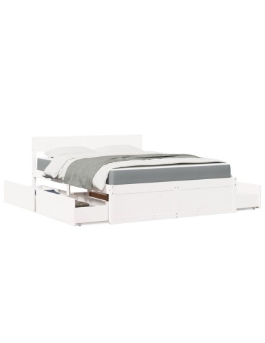 Bett mit Schubladen und Matratze Weiß 140x200 cm Massivholz