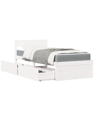 Bett mit Schubladen und Matratze Weiß 90x190 cm Massivholz