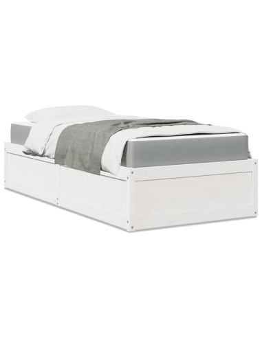 Bett mit Matratze Weiß 100x200 cm Massivholz Kiefer