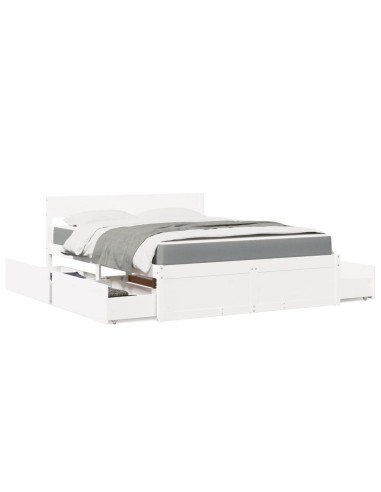 Bett mit Schubladen und Matratze Weiß 160x200 cm Massivholz