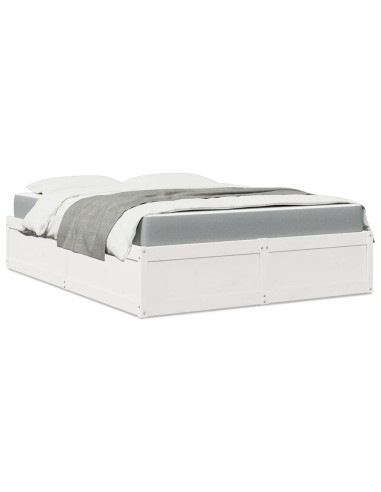 Bett mit Matratze Weiß 140x200 cm Massivholz Kiefer