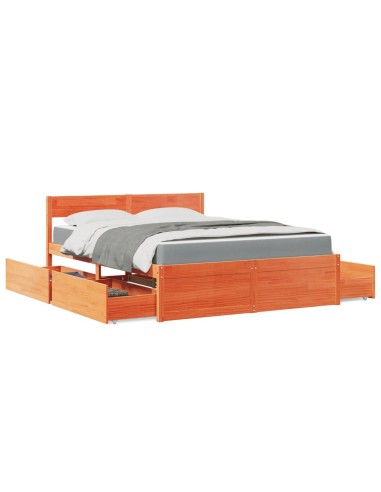 Bett mit Schubladen und Matratze Wachsbraun 160x200 Massivholz
