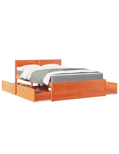 Bett mit Schubladen und Matratze Wachsbraun 120x190 Massivholz
