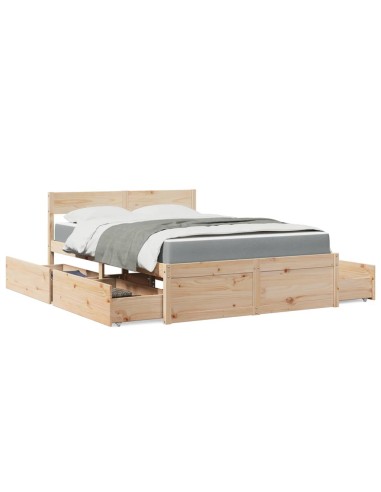 Bett mit Schubladen und Matratze 140x190 cm Massivholz Kiefer