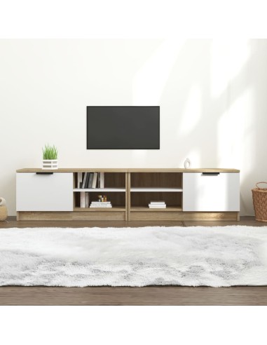 TV-Schränke 2 Stk. Weiß/Sonoma-Eiche 80x35x36,5cm Holzwerkstoff