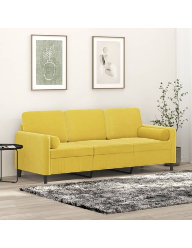 3-Sitzer-Sofa mit Zierkissen Gelb 180 cm Samt