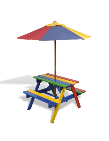Kinder-Picknicktisch mit Bänken Sonnenschirm Mehrfarbig Holz