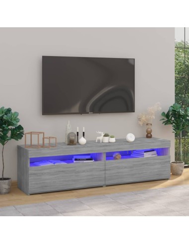 TV-Schrank mit LED-Leuchten 2 Stück Grau Sonoma 75x35x40 cm