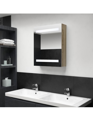 LED-Bad-Spiegelschrank Eichen-Optik 50x14x60 cm