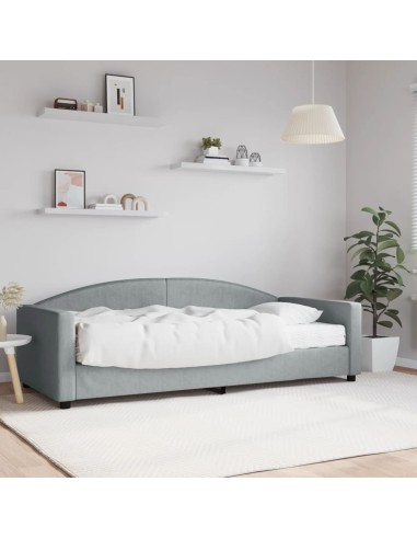 Tagesbett mit Matratze Hellgrau 90x200 cm Stoff