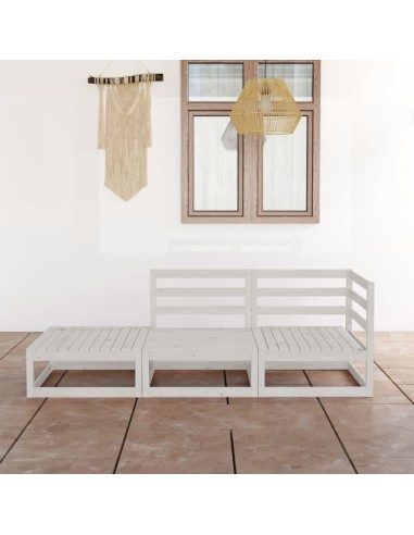 3-tlg. Garten-Lounge-Set Weiß Massivholz Kiefer