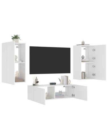 3-tlg. TV-Wohnwand mit LED-Leuchten Weiß