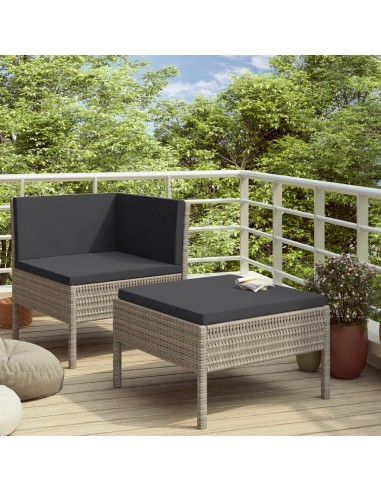 2-tlg. Garten-Lounge-Set mit Auflagen Poly Rattan Grau