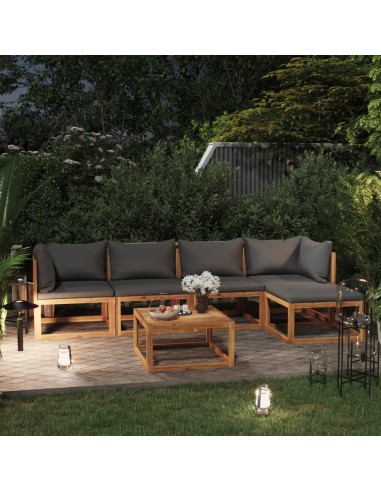 6-tlg. Garten-Lounge-Set mit Auflagen Massivholz Akazie