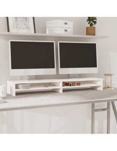 Monitorständer Weiß 100x24x13 cm Massivholz Kiefer