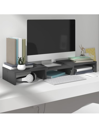 Monitorständer Grau 60x24x10,5 cm Massivholz Kiefer