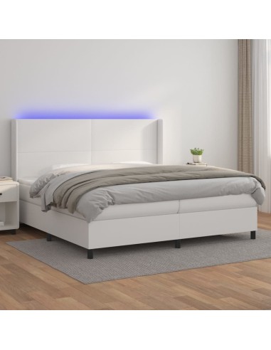 Boxspringbett mit Matratze & LED Weiß 200x200 cm Kunstleder