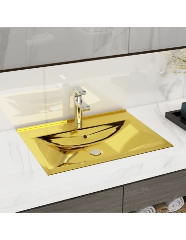 Waschbecken mit Überlauf 60x46x16 cm Keramik Golden