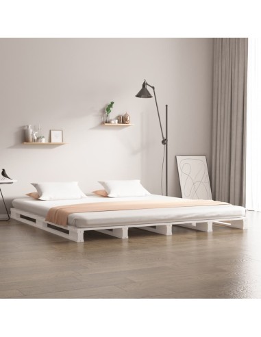 Palettenbett Weiß 150x200 cm Massivholz