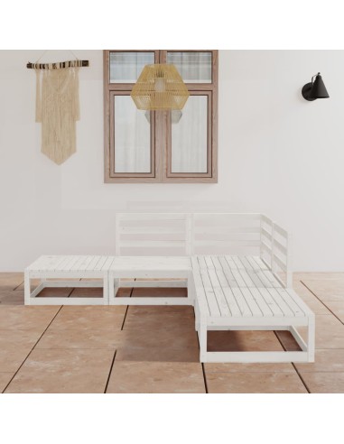 5-tlg. Garten-Lounge-Set Weiß Massivholz Kiefer