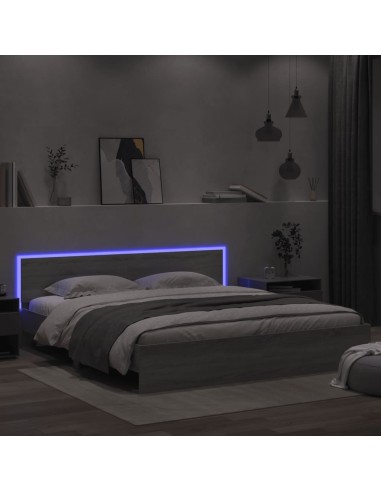 Bettgestell mit Kopfteil und LED-Beleuchtung Grau Sonoma