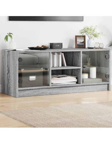 TV-Schrank mit Glastüren Grau Sonoma 102x37x42 cm