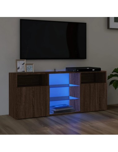 TV-Schrank mit LED-Leuchten Braun Eichen-Optik 120x30x50 cm