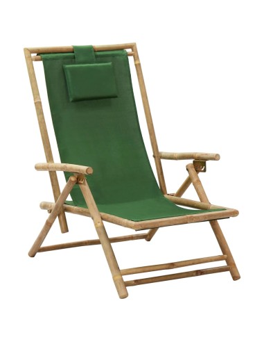 Verstellbarer Relaxstuhl Grün Bambus und Stoff
