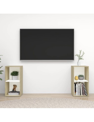 TV-Schränke 2 Stk. Weiß Sonoma-Eiche 72x35x36,5cm Holzwerkstoff