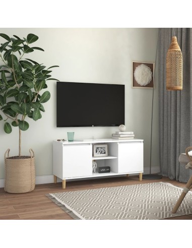 TV-Schrank mit Massivholz-Beinen Weiß 103,5x30x50 cm