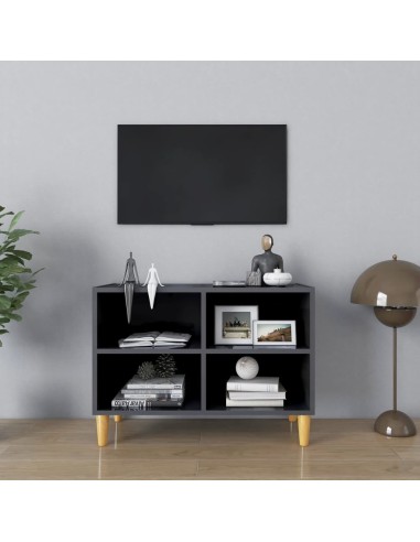 TV-Schrank mit Massivholz-Beinen Hochglanz-Grau 69,5x30x50 cm