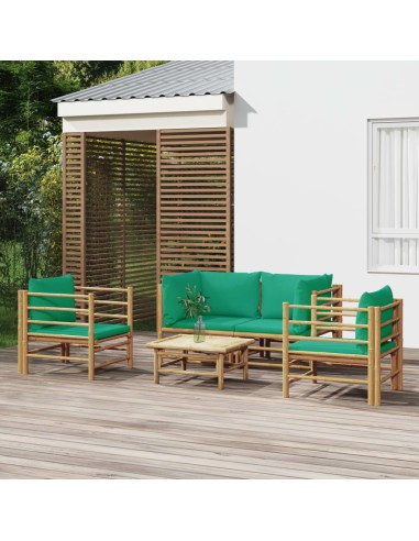 5-tlg. Garten-Lounge-Set mit Grünen Kissen Bambus