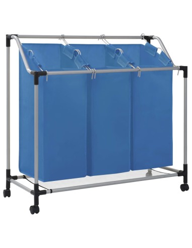 Wäschesortierer mit 3 Taschen Blau Stahl