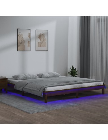 Massivholzbett mit LED-Beleuchtung Honigbraun 200x200 cm