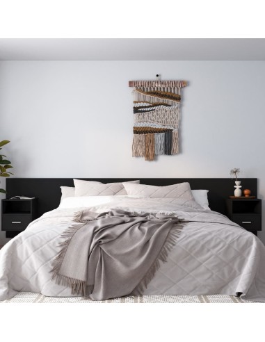 Bettkopfteil mit Nachttischen Schwarz Holzwerkstoff