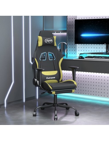Gaming-Stuhl mit Fußstütze Schwarz und Hellgrün Stoff