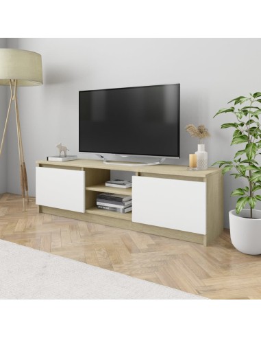 TV-Schrank Weiß und Sonoma-Eiche 120×30×35,5 cm Holzwerkstoff