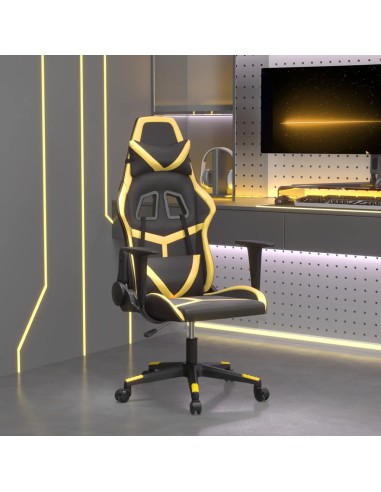Gaming-Stuhl mit Massagefunktion Schwarz & Golden Kunstleder