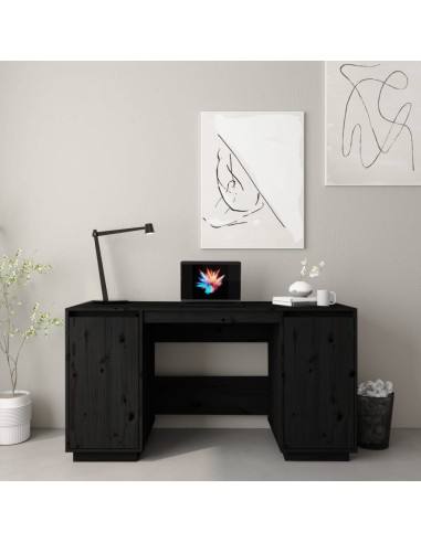 Schreibtisch Schwarz 140x50x75 cm Massivholz Kiefer