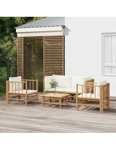 5-tlg. Garten-Lounge-Set mit Cremeweißen Kissen Bambus
